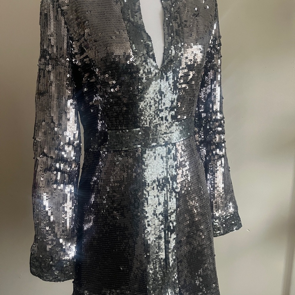Tory Burch Silver Sequin Long Sleeve Dress